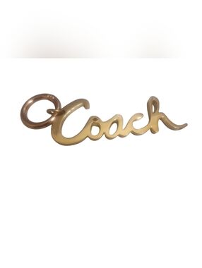 Coach Script Logo Keychain Pendant in Gold Tone Bag Charm